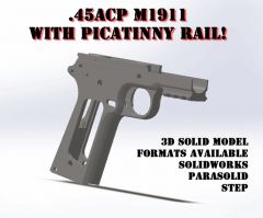 M1911 Pistol with Picatinny Rail 3D Solid Model