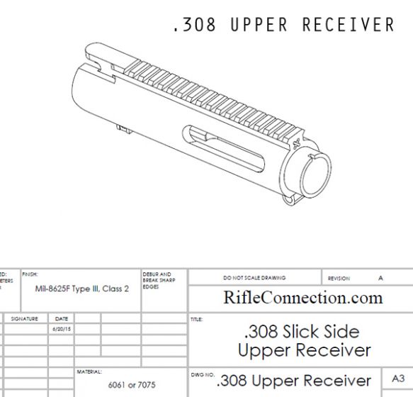 308 AR-10 Upper Receiver - Slick Side Blueprint.