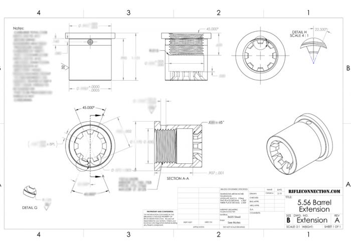 AR-15 Barrel Extension Blueprint 5.56 .223.